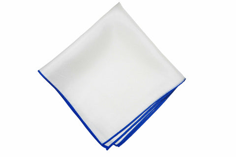 White Burgundy Border Linen Pocket Square