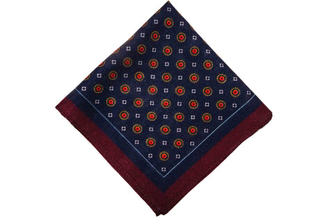 White Burgundy Border Linen Pocket Square