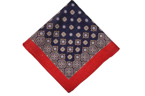 White Burgundy Border Linen Pocket Square