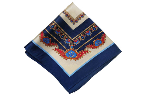 White Burgundy Border Linen Pocket Square