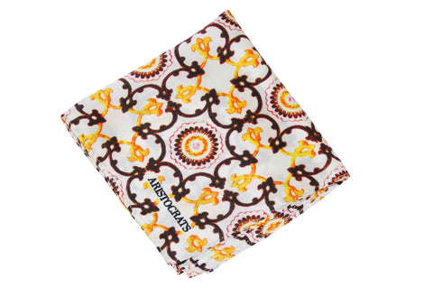 White Burgundy Border Linen Pocket Square