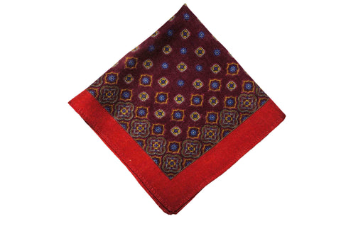 White Burgundy Border Linen Pocket Square