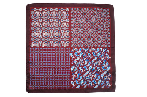 White Burgundy Border Linen Pocket Square