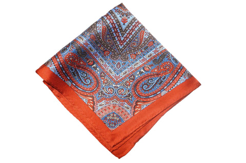 White Burgundy Border Linen Pocket Square