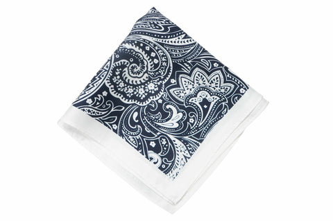 White Burgundy Border Linen Pocket Square