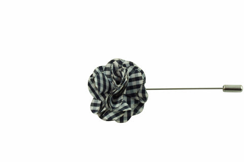 Black White Plaid Lapel Flower