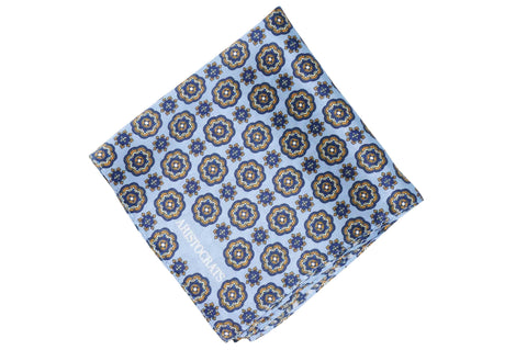 Blue Flower Wheel Silk Pocket Square