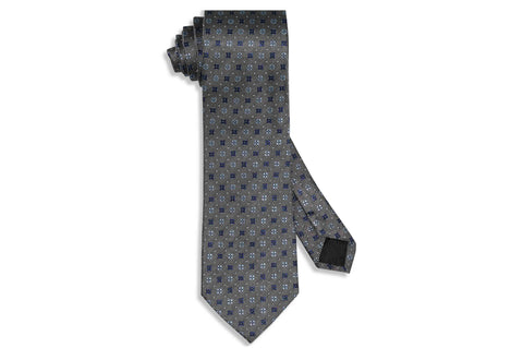 Blue Grey Flowers Silk Tie