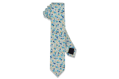 Blue Orange Floral Cotton Skinny Tie