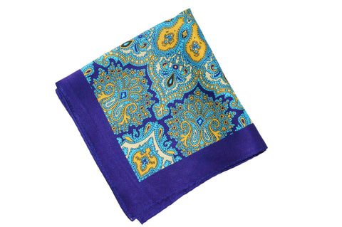 Blue Paisley Garden Silk Pocket Square