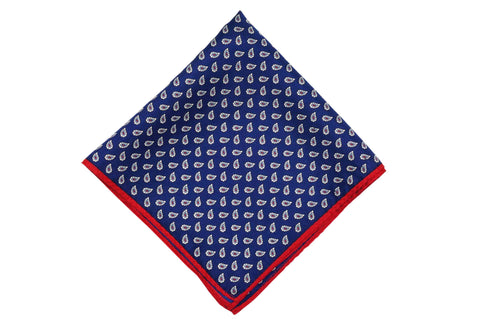 White Burgundy Border Linen Pocket Square