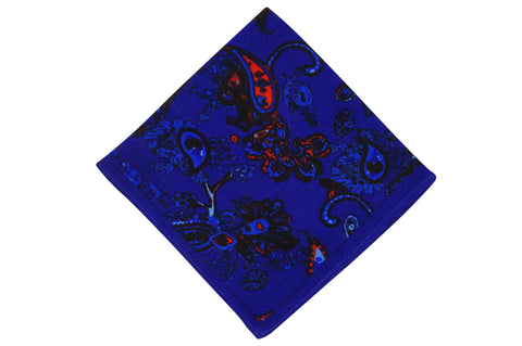 Blue Paisley Wool Pocket Square