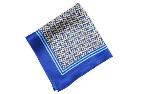 Blue Square Links Silk Pocket Square