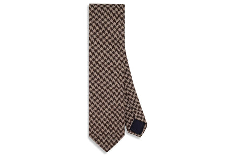 Brown Houndstooth Wool Skinny Tie