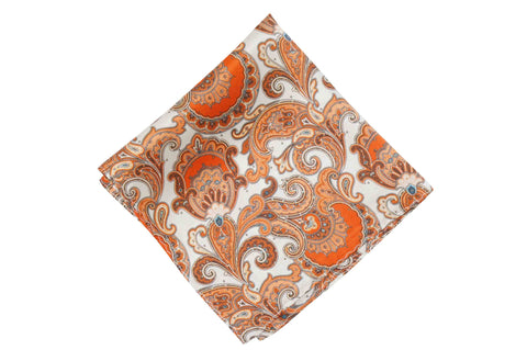 Classy Orange White Silk Pocket Square