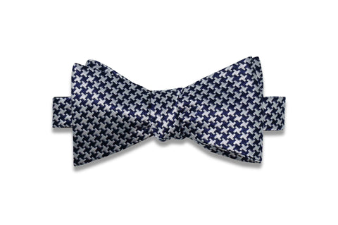 Dark Navy White Silk Bow Tie (self-tie)