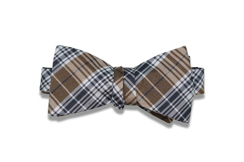 Golden Brown Plaid Silk Bow Tie (self-tie)