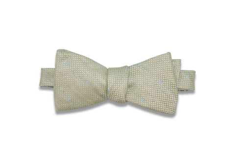Green Dotted Linen Bow Tie (Pre-Tied)