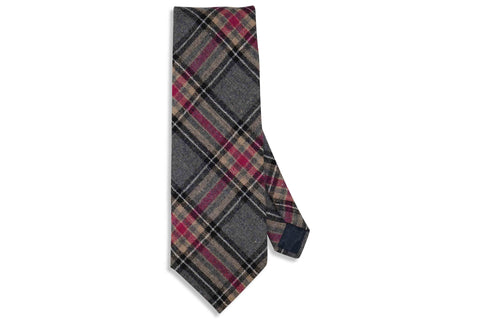 Grey Plaid Wool Tie