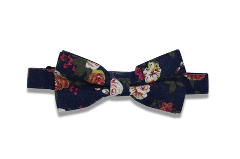 Navy Gold Paisley Cotton Bow Tie (pre-tied)