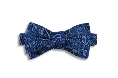 Paisley Blue Reversible Silk Bow Tie (self-tie)