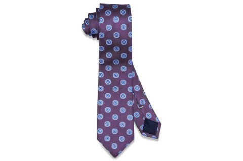 Purple Blue Flowers Silk Skinny Tie