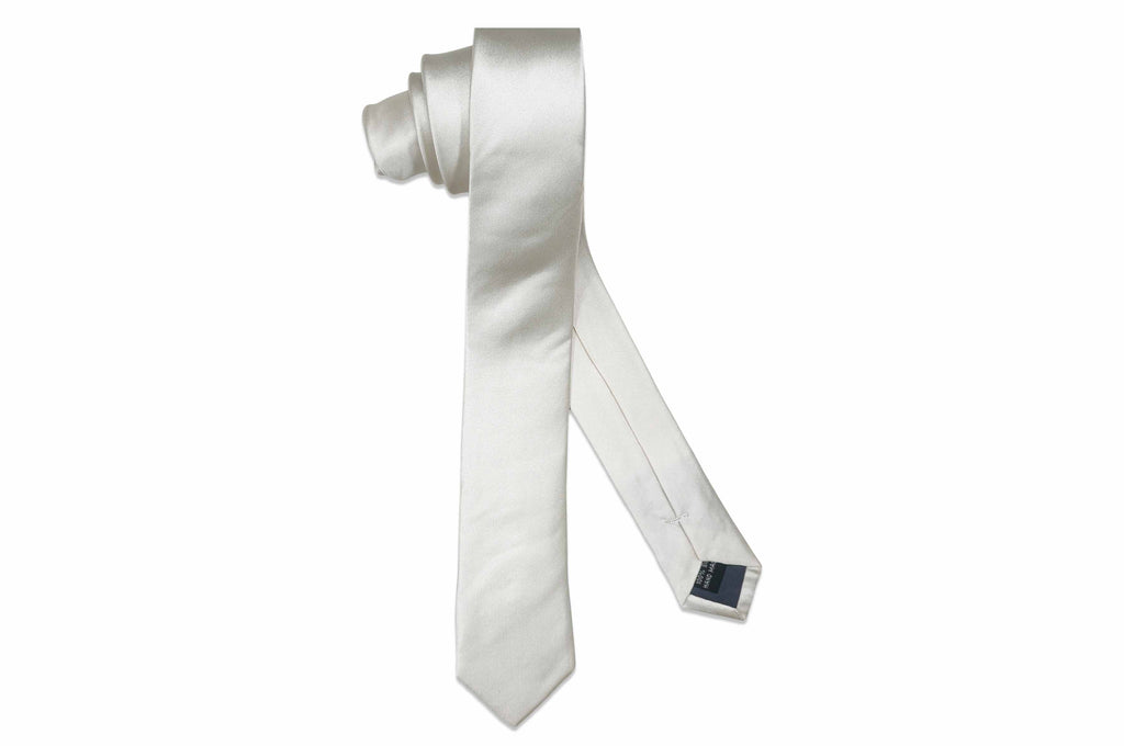 Cream Satin Silk Skinny Tie