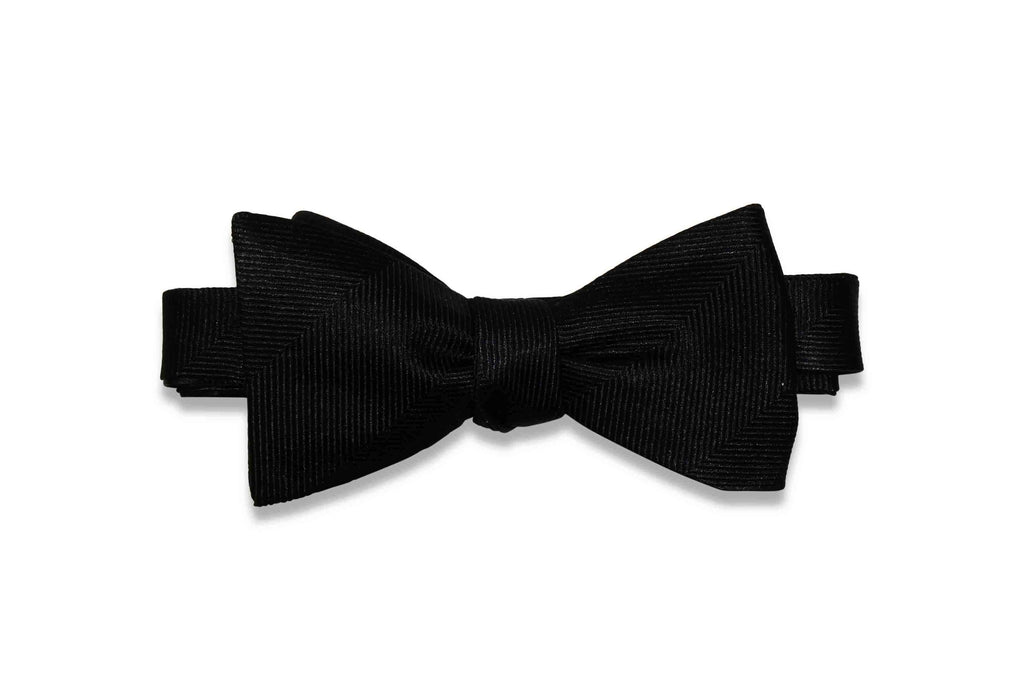 Black Herringbone Silk Bow Tie (Self-Tie)