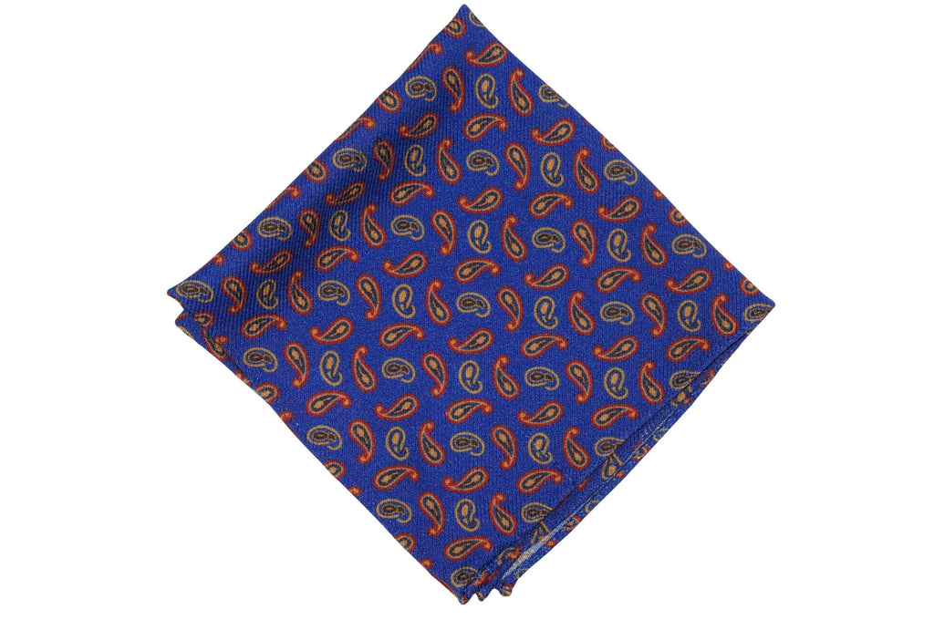 Blue Fire Paisley Wool Pocket Square