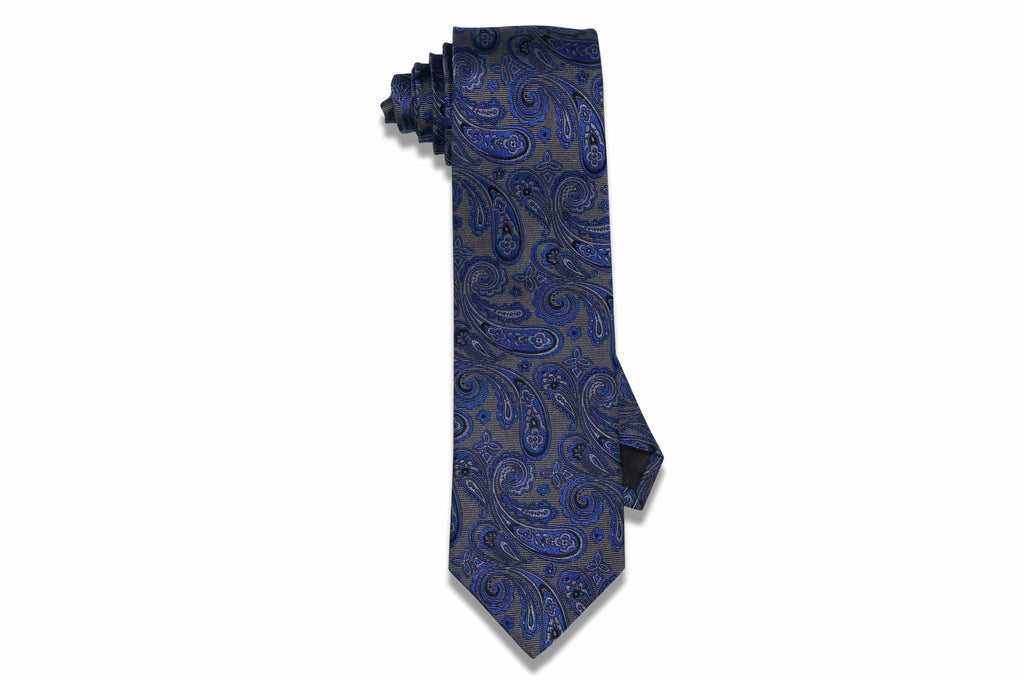 Blue Gray Paisley Silk Tie