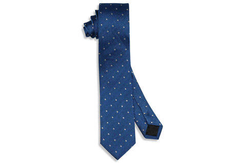 Blue Text Dot Silk Skinny Tie