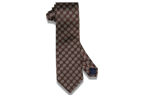 Brown Fan Flowers Silk Tie