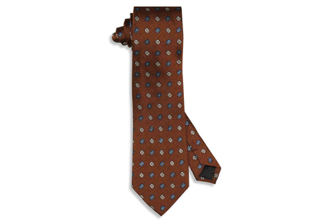 Brown Oval Flowers Silk Tie