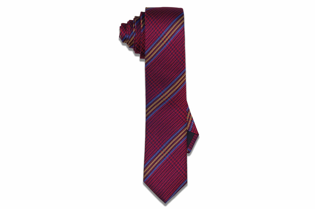 Cave Striped Red Silk Skinny Tie