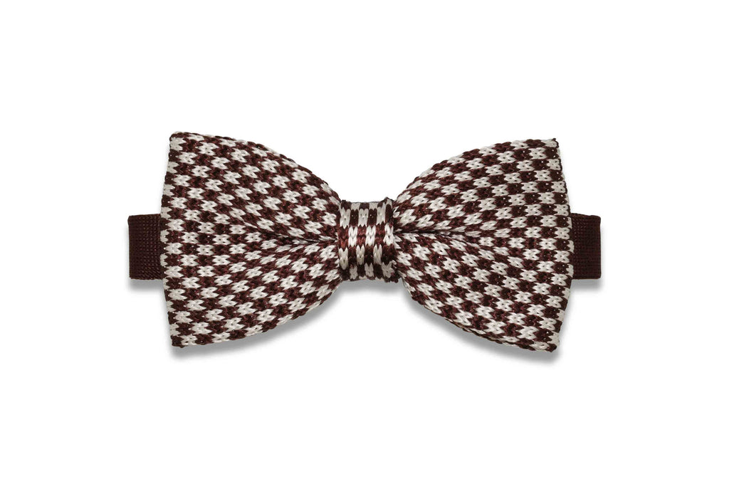 Checkered Brown Knitted Bow Tie (pre-tied)