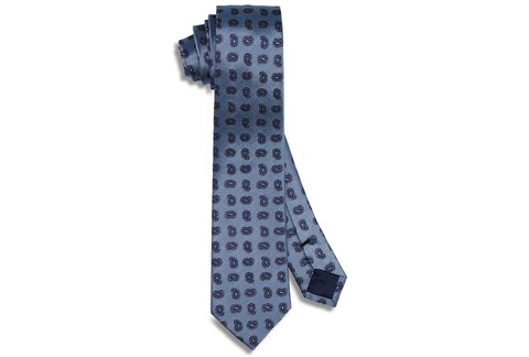 Double Blue Paisley Silk Skinny Tie