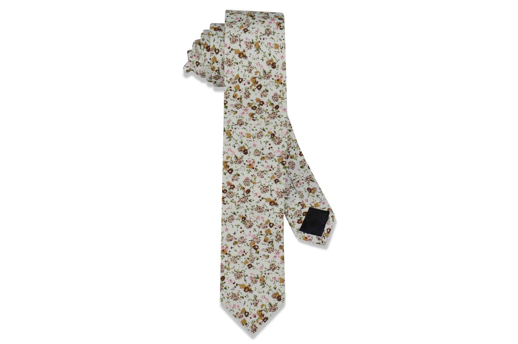 Double Brown Floral Cotton Skinny Tie