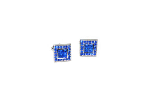 Double Square Blue Crystal Cufflinks