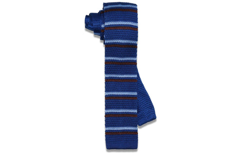 Double Striped Blue Knitted Skinny Tie