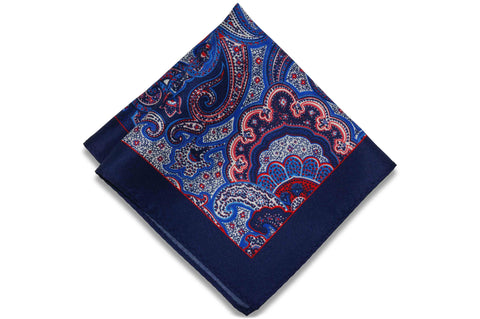 Garden Navy Silk Pocket Square