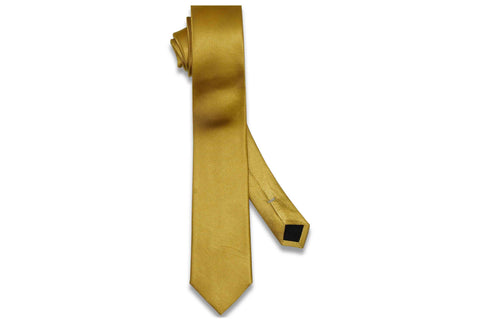 Gold Herringbone Silk Skinny Tie