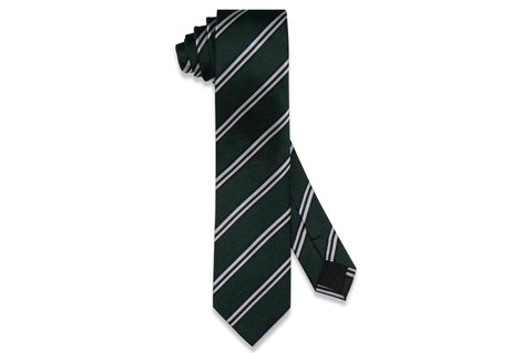 Green Double Stripes Silk Skinny Tie