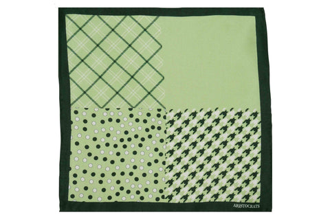 Green Multi Pattern Silk Pocket Square