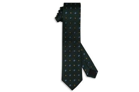 Green Oval Flowers Silk Skinny Tie