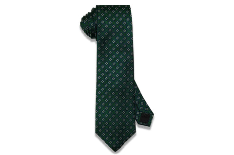 Green Squared Flowers Silk Tie