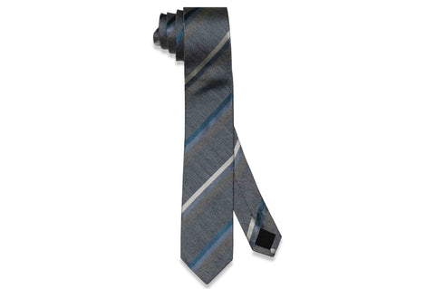 Grey Blue Stripes Silk Skinny Tie