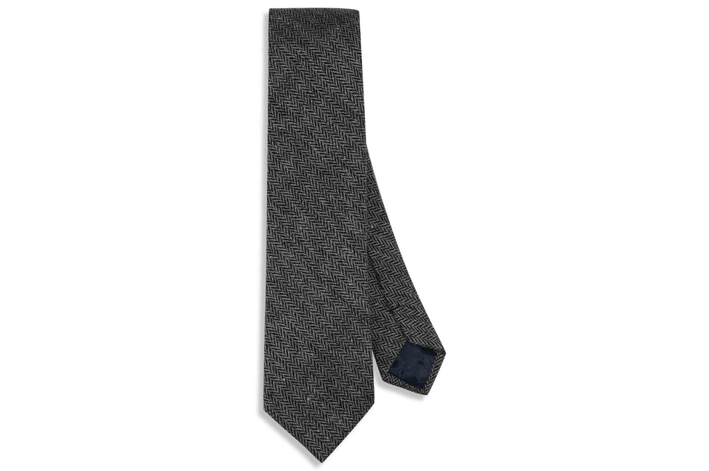 Grey Herringbone Wool Skinny Tie