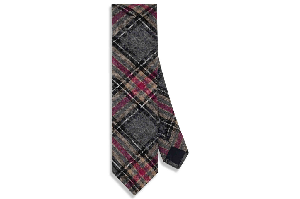 Grey Plaid Wool Skinny Tie