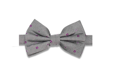Grey Purple Flowers Silk Bow Tie (Pre-Tied)