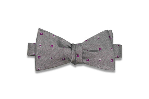 Grey Purple Flowers Silk Bow Tie (Self-Tie)